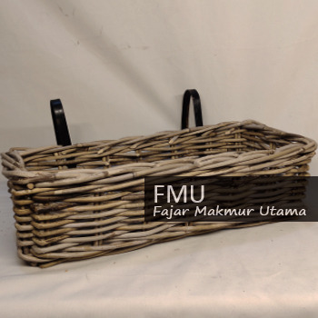 Grey wicker hanging basket