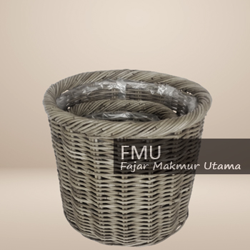 Set o2 round rattan basket kubu grey