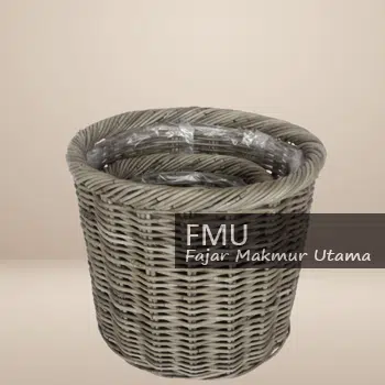 Set o2 round rattan basket kubu grey