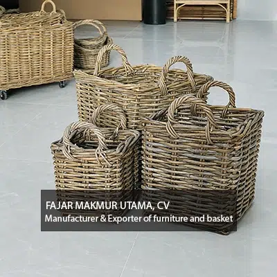 square rattan basket set 3